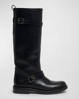 Saint Laurent Biork Leather Buckle Biker Boots