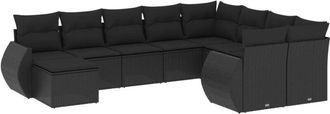 vidaXL Vidaxl - Set De Sof&aacute;s De Jard&iacute;n 10 Pzas Cojines Rat&aacute;n Sint&eacute;tico Negro