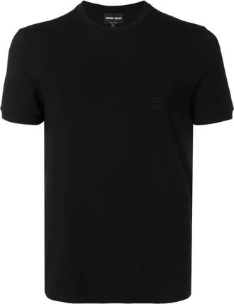 Giorgio Armani Zwarte Slim Fit Geborduurd T-shirt - Heren - T-shirts - Zwart - M - Tops