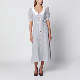 Alessandra Rich Abito midi con stampa floreale grigio/rosa in seta