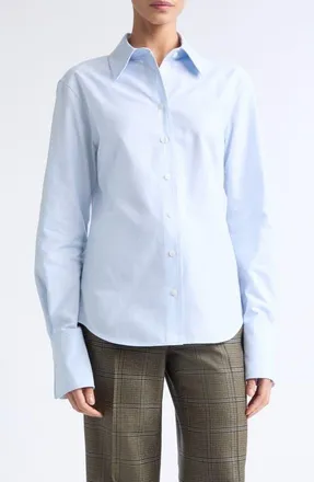 Lafayette 148 New York Drop Shoulder Fitted Cotton Shirt in Oxford Blue Multi at Nordstrom, Size 18