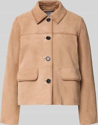 More & More More & More Lederjacke aus Ziegenvelours mit Pattentaschen in Sand, Gr&ouml;&szlig;e 34