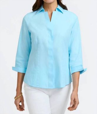 Foxcroft Taylor 3/4 Sleeve Top In Soft Aqua