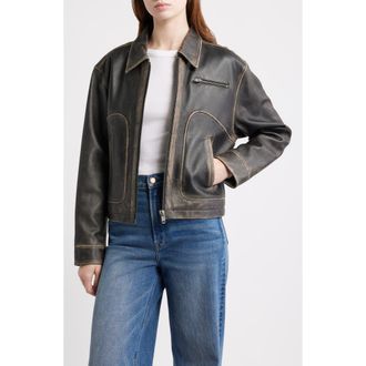 Frye Distressed Leather Bomber Jacket in Black at Nordstrom, Size X-Large