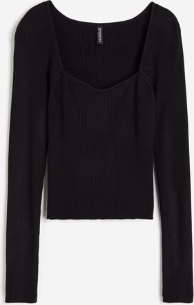 H&M Shirt in Rippstrick mit Sweetheart-Ausschnitt - Schwarz
