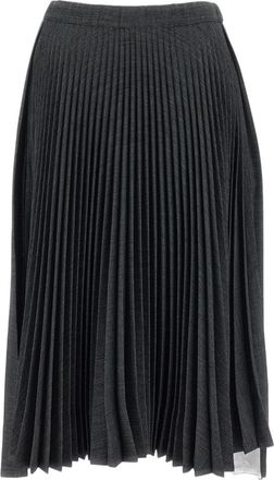 Plan C Grey Asymmetrical Hem Pleated Maxi Skirt