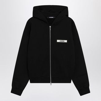 Jacquemus Schwarzes Sweatshirt mit Rei&szlig;verschluss und Ripsband-Logo