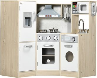 HOMCOM Corner Kids Kitchen w/ Sound Light - Phone - Microwave - Oven - Range Hood | TJ Hughes