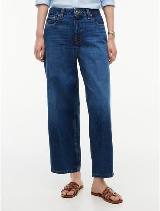 Tommy Hilfiger Womens High-Rise Cropped Wide Leg Jean - Dark Wash Denim - 00