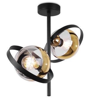 OEM L&aacute;mpara De Techo Ronda Negra Y Dorada 2 L&aacute;mparas Planas Doradas E27