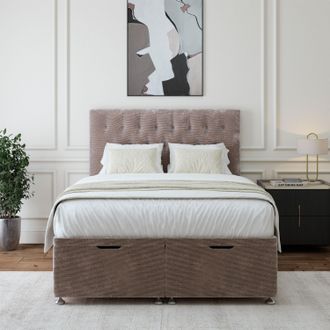 Bedmaster Chenille Ottoman Divan Base & Button Headboard in Silver | Size: Small Double