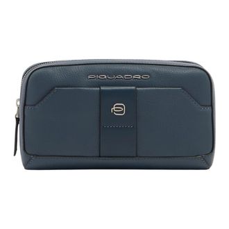 Piquadro Tassen, Heren, Blauw, ONE Size, Katoen, Leren Clutch met Schouderband & Telefoonvakje