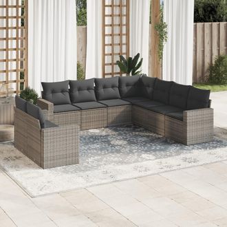 vidaXL Set De Muebles De Jard&iacute;n 9 Pzas Y Cojines Rat&aacute;n Sint&eacute;tico Gris Vidaxl