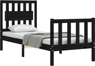 vidaXL Vidaxl - Estructura De Cama Individual Con Cabecero Madera Maciza Negro