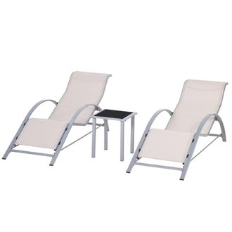 OUTSUNNY Set 2 tumbonas jard&iacute;n 59x169x66 cm crema