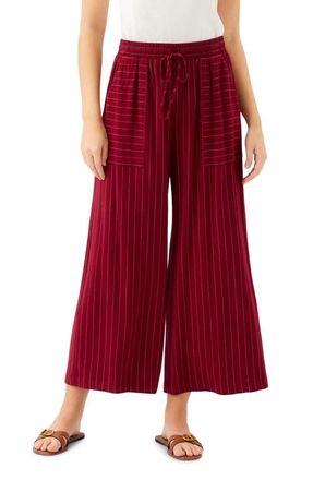 Fifteen Twenty Amanda Stripe Drawstring Ankle Wide Leg Pants in Burgundy at Nordstrom, Size X-Large