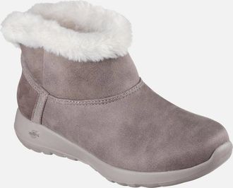 Skechers Womens Skechers On-the-GO Joy Cozy Dream Synthetic Womens Dark Taupe Winter Ankle Boots - Brown - Size: 3
