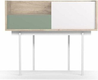 HERDASA Herdasa - Recibidor Modelo 671 Acabado Roble Combinado Con Blanco Y Verde, 84cm(alto) 98cm(ancho) 31cm(prof.)