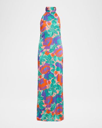 Ramy Brook Tatiana Floral-Print Halter Gown