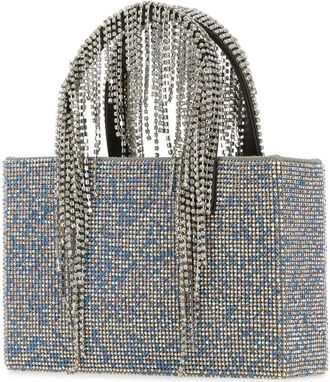 Kara Womens Rhinestone-Embellished Top Handle Bag Blue Fabric Rhinestones