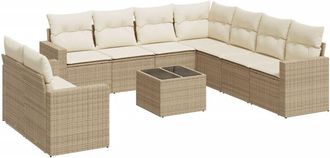 vidaXL Juego De Sof&aacute;s Jard&iacute;n Con Cojines Beige 10 Pzas Rat&aacute;n Sint&eacute;tico Vidaxl