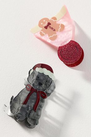 Frasier Sterling Holiday Pups Claw Clips, Set of 2