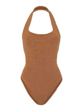 Hunza G Sandfarbener Neckholder-Einteiler-Badeanzug