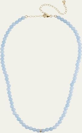 Sydney Evan 14K Diamond Bezel Rondelle Choker with Aquamarine Beads