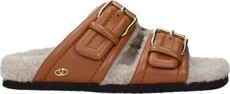 Valentino Garavani Leren Slippers - Dames - Sandalen - Bruin - 40 EU - Leer - Schoenen
