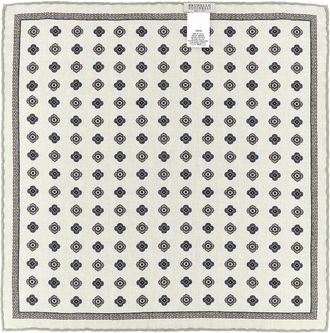 Brunello Cucinelli Silk Geometric-Patterned Pocket Square - Multicolor