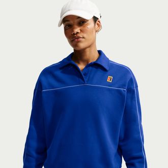 Nike Womens Court Court Collection Long-Sleeve Fleece Tennis Top in Blue | IU3253-417