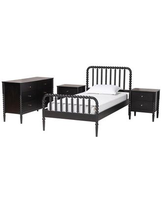 Baxton Studio Lucera Mid-Century Full Size 4Pc Bobbin Bedroom Set