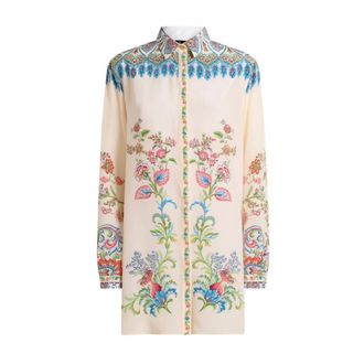 Etro Etro, Shirt Dresses, female, Multicolor, Size: 2XS Long Silk Shirt with Placed Floral Print