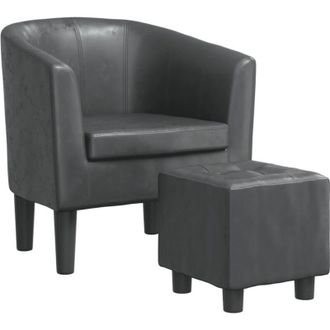 vidaXL Sill&oacute;n Con Taburete Cuero Sint&eacute;tico Gris Vidaxl