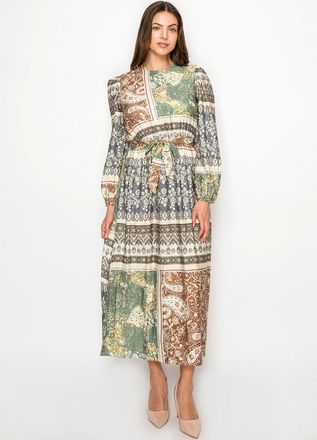 YAL New York Patchwork Print Long Sleeve Dress