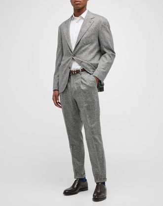 Brunello Cucinelli Mens Pleated Wool Donegal Suit