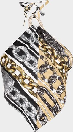 Area Chain-Print Crystal-Link Handkerchief Top