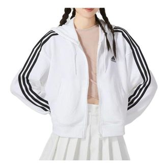 adidas (WMNS) adidas 3-Stripes French Terry Bomber Full-Zip Hoodie Jackets White IK8387