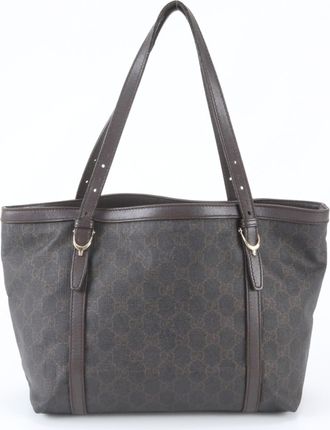 Gucci Dark Brown Leather Coated Canvas Handbag Shoulder Bag Tote Bag (Pre-Owned)