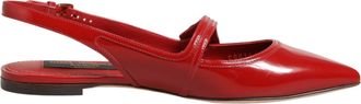 Dolce & Gabbana Red Leather Slingback Flats Sandals Womens Shoes