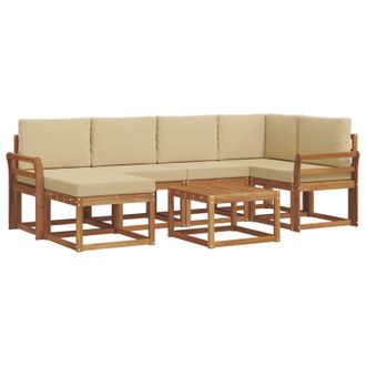 vidaXL Conjunto De Sof&aacute;s De Exterior Con Coj&iacute;n 7 Pcs Natural Y Beige Vidaxl