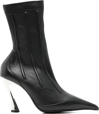 MUGLER 95mm leather ankle boots - women - Leather/Fabric/Calf Leather - 38.5 - Black