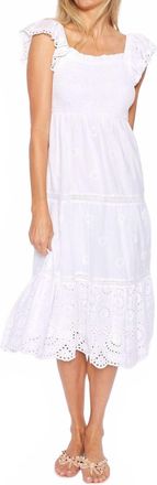 Sail to Sable Flutter Sleeve Smocked Midi Dress In White