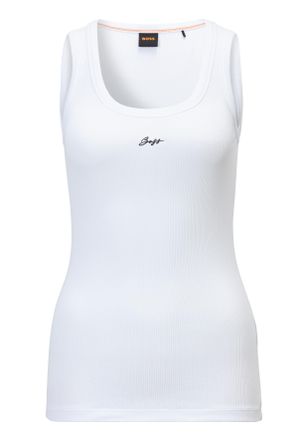 Boss Orange by Hugo Boss Tanktop BOSS ORANGE Ematite Premium Damenmode, Damen, Gr. XL (42), weiss (wei&szlig; 100), Feinripp, Obermaterial: 98% Baumwolle, 2% Elasthan, unifarben, fi