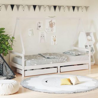 vidaXL Estructura Cama Ni&ntilde;os Con Cajones Madera Pino Blanco 80x200 Cm Vidaxl