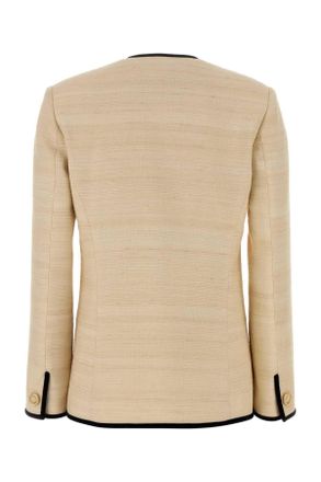 Valentino Garavani Womens Solid Blazer Beige Silk Linen Blazers