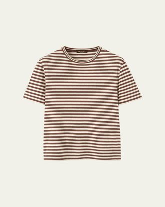 Loro Piana Mens Agonda Cotton and Linen Bengal Stripe Crewneck T-Shirt