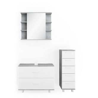Vicco Conjunto De Muebles De Ba&ntilde;o Ilias, Hormig&oacute;n/blanco, 3 Piezas