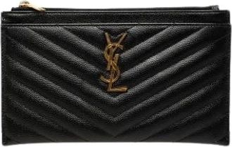 Saint Laurent Pre-owned Gevulde Leren Clutch - Dames - Vintage Clutch - Zwart - ONE Size - Leer - Vintage