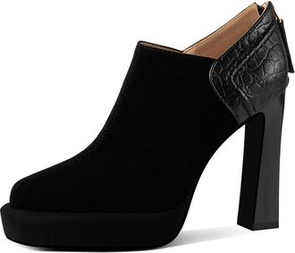 Generic Womens Stylish Platform High Heel Booties Faux Suede Ankle Boots with Closed Round Toe Soft Lining Durable Non-Slip Outsole Dress Shoes,Black,3.5 UK